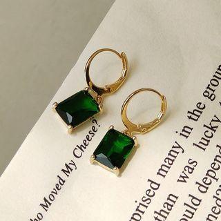 Gemstone Square Drop Earring 1 Pair - 1875 - Gold Trim - Green - One Size