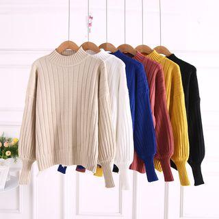 Puff-sleeve Mock-neck Sweater