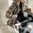 Leopard Print Fleece Jacket Leopard - One Size