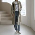 High-neck Long Parka With Sash Beige - One Size