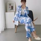 Printed Double-breasted Blazer / Straight-fit Pants / Set