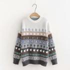 Printed Crew-neck Sweater Blue - One Size