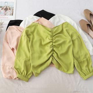 3/4-sleeve Crinkled Cropped Top