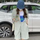 Elbow-sleeve Double-breasted Blazer / Wide Leg Dress Shorts