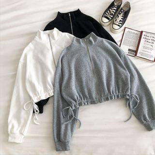 Plain Zipper Mock-neck Long-sleeve Jacket