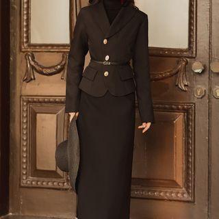 Set: Blazer + Belt + Midi Pencil Skirt