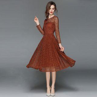 Long-sleeve Accordion Pleat Lace Dress