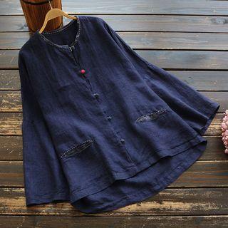 Frog Buttoned Linen Shirt Dark Blue - One Size