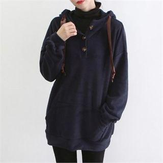 Hooded Button-front Sweatshirt