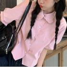 Puff-sleeve Ruffle Trim Shirt Pink - One Size