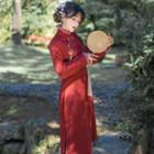 Long-sleeve Midi Qipao / Pleated Midi A-line Skirt