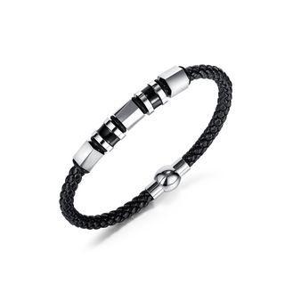 Fashion Personality Geometric 316l Stainless Steel Leather Bangle Silver - One Size