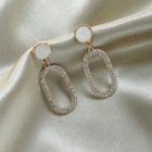Rhinestone Oval Hoop Earrings 1 Pair - Gold & White - One Size