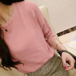 Plain 3/4-sleeve Knit Top