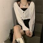 Lace Trim Cropped Camisole Top / Long-sleeve Cropped T-shirt / Mini A-line Skirt / Set