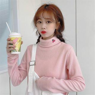 Long-sleeve Mock-neck Fruit Embroidered Top