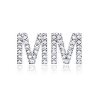 Simple And Fashion Letter M Cubic Zircon Stud Earrings Silver - One Size