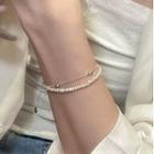 Faux Leather Layered Bracelet Sl0766 - Silver & White - One Size