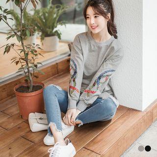 Embroidered Feather Pullover