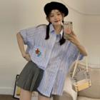 Short-sleeve Striped Star Print Shirt