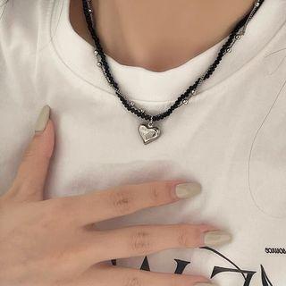 Heart Faux Crystal Pendant Alloy Necklace Black - One Size