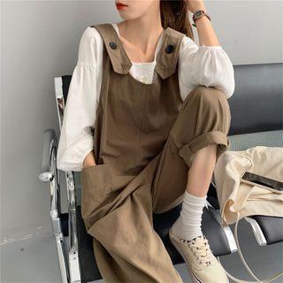 Lace-up Long-sleeve Blouse / Straight-cut Jumper Pants