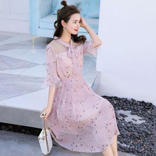 Tie-neck Ruffled A-line Dress