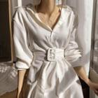 Tie-waist 3/4-sleeve Midi A-line Shirtdress