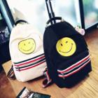 Smiley Face Print Striped Backpack