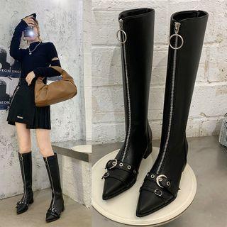 Pointy-toe Zip Block Heel Tall Boots