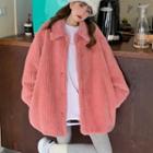 Chenille Lapel Long-sleeve Jacket Pink Jacket - One Size