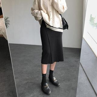 Slit-side Midi Knit Skirt