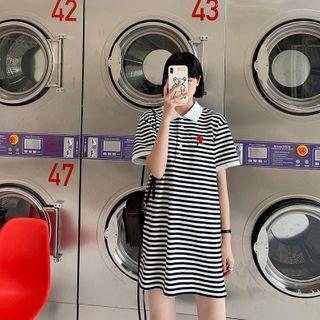 Short-sleeve Striped Mini A-line Polo Dress