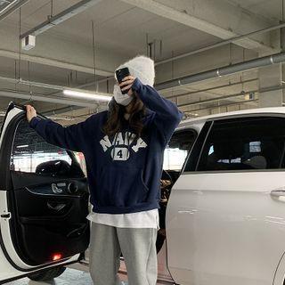 Navy Letter Kangaroo Hoodie Navy Blue - One Size