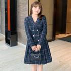 Long-sleeve Notch Lapel Double-breasted Plaid Dress