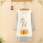 Rabbit Printed Long-sleeve T-shirt Dress White - One Size