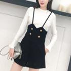 Long-sleeve Knit Top / Wide-leg Suspender Shorts / Set