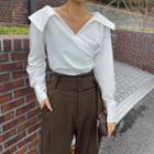Collared Draped Wrap Blouse (ivory / Check)