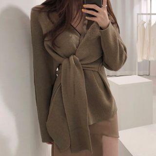 V-neck Tie Waist Sweater