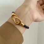 Braided Leather Bracelet E139 - Black & Gold - One Size