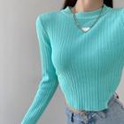 Asymmetrical-hem Cropped Sweater In 5 Colors
