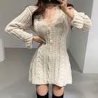 Long-sleeve Crochet Knit Slim Fit Dress