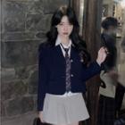 Cropped Blazer / Shirt With Necktie / Pleated Mini A-line Skirt