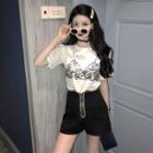 Short-sleeve Printed T-shirt / Wide Leg Shorts