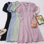 Dual-collar Puff-sleeve Midi Dress