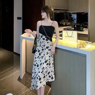 Spaghetti Strap Irregular Floral Midi A-line Dress