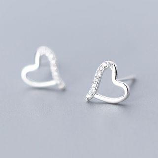 Rhinestone 925 Sterling Silver Heart Earring 1 Pair - S925 Silver - Earring - One Size