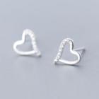 Rhinestone 925 Sterling Silver Heart Earring 1 Pair - S925 Silver - Earring - One Size