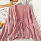 Set: Knit Tube Top + Open-front Loose Cardigan In 5 Colors