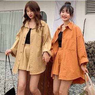 Set: V-neck Plain Shirt + Shorts